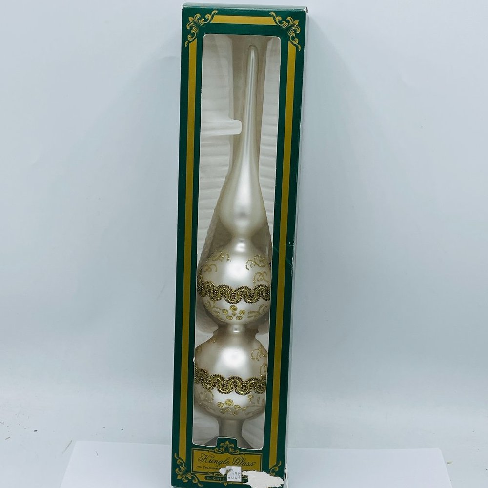 Gold Glass Finial Christmas Tree Topper, Made in Columbia for Kurt Adler 12.5”
